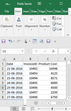 sampleco excel spreadsheet of order costs