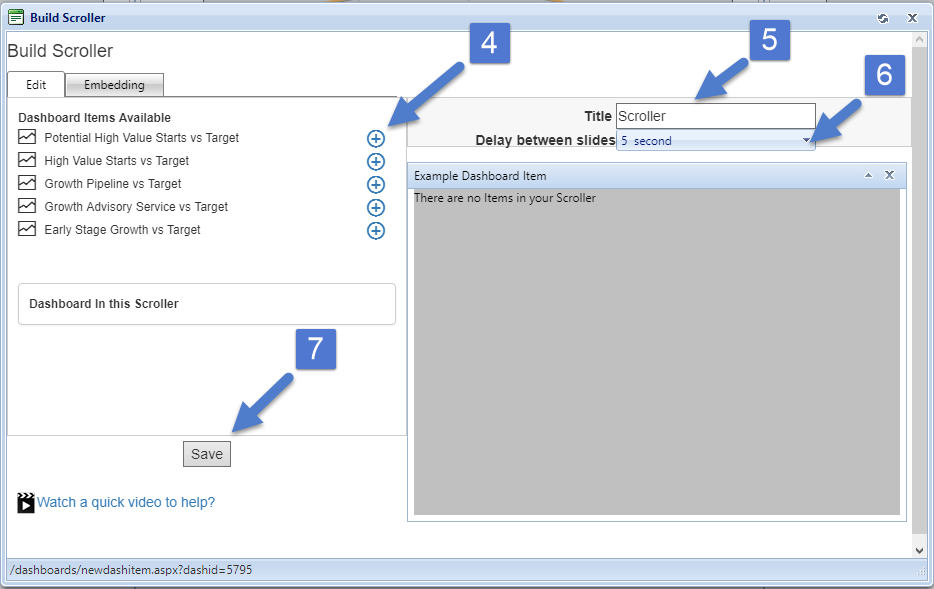 5 related column charts on one dashboard